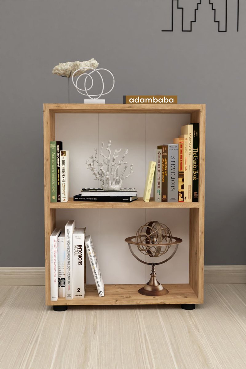 Adambaba - Decoratieve Boekenkast - Boekenkast met 2 Planken - Moderne Spaanplaat Boekenkast - Houten Boekenkast - Pijnboom