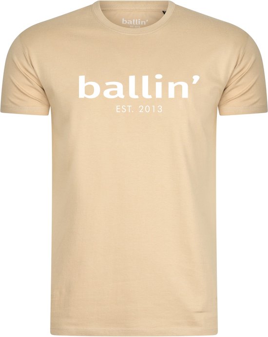 Heren Tee SS met Ballin Est. 2013 Regular Fit Shirt Print - Beige - Maat XL