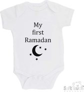 100% Katoenen Romper "My first Ramadan" Unisex Katoen Wit/zwart Maat 56/62