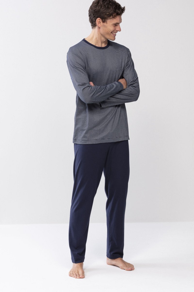 Mey heren pyjama Bennison - blauw heel fijn gestreept