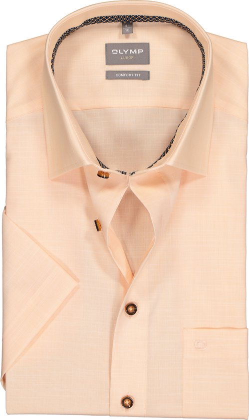 OLYMP comfort fit overhemd - korte mouw - structuur - roze (contrast) - Strijkvrij - Boordmaat:
