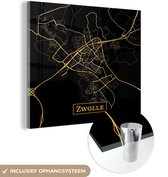 MuchoWow® Glasschilderij 90x90 cm - Schilderij acrylglas - Kaart - Zwolle - Luxe - Goud - Zwart - Foto op glas - Schilderijen