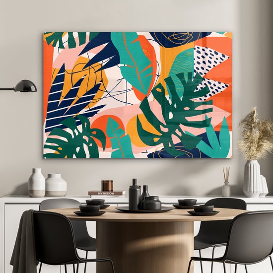 MuchoWow® Peinture sur verre 90x60 cm - Peinture sur verre acrylique - Jungle - Formes - Couleurs - Garçons - Filles - Enfants - Photo sur verre - Peintures