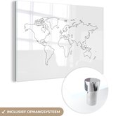 Peinture sur verre - Carte du Wereldkaart - Simple - Zwart - Wit - 30x20 cm - Peintures en plexiglas