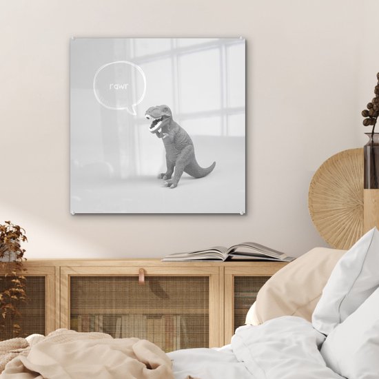 Peinture sur Verre - Dinosaurus - Zwart - Wit - Citations - 50x50 cm - Peintures sur Verre Peintures - Photo sur Glas