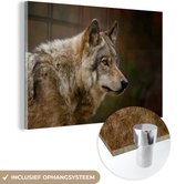 MuchoWow® Glasschilderij 90x60 cm - Schilderij acrylglas - Dieren - Wolf - Roofdieren - Foto op glas - Schilderijen