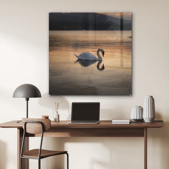 Peinture sur Verre - Cygne - Coucher de Soleil - 90x90 cm - Peintures sur Verre Peintures - Photo sur Glas