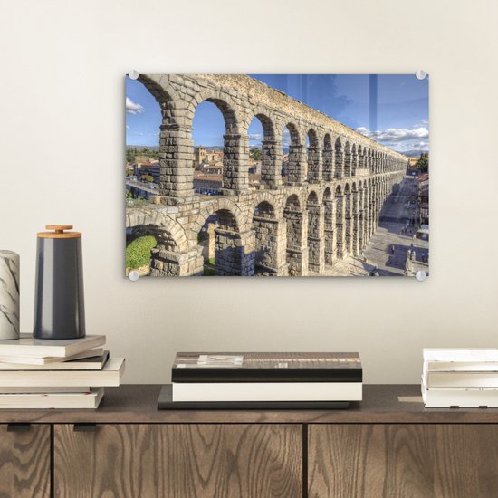 Ciel bleu au-dessus de l'aqueduc de Ségovie sur la péninsule ibérique Plexiglas 30x20 cm - petit - Tirage photo sur Glas (décoration murale en plexiglas)