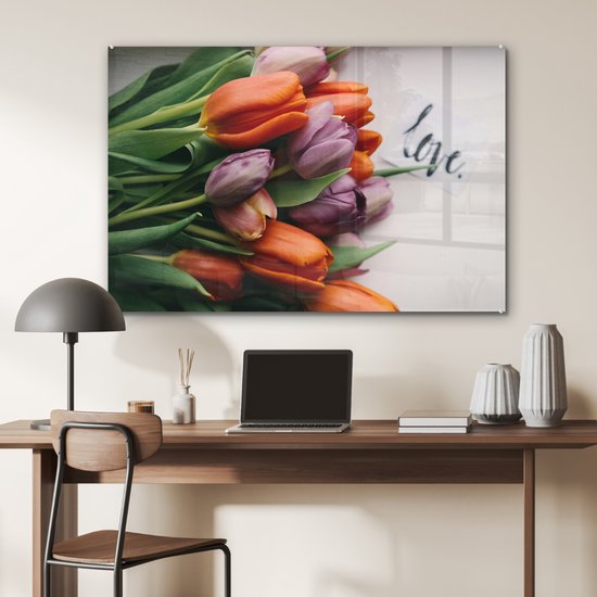 MuchoWow® Peinture sur verre - Fleurs - Tulipes - Citation - 120x80 cm - Peintures sur verre acrylique - Photo sur Glas