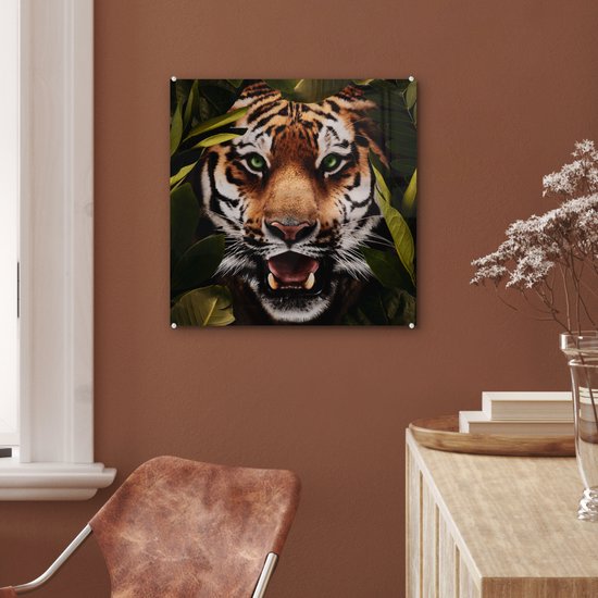 Peinture sur Verre - Tigre - Feuilles - Animaux - 50x50 cm - Peintures sur Verre Peintures - Photo sur Glas