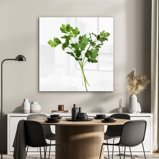 Persil sur fond blanc Plexiglas 90x90 cm - Tirage photo sur Glas (décoration murale plexiglas)
