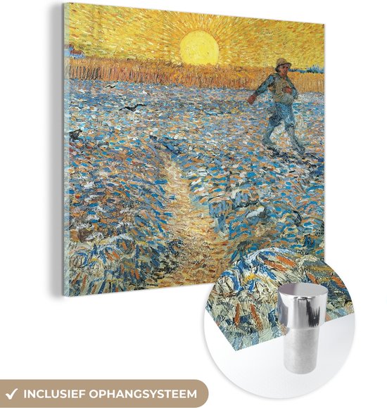 MuchoWow® Glasschilderij 50x50 cm - Schilderij acrylglas - De zaaier - Vincent van Gogh - Foto op glas - Schilderijen