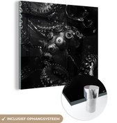 MuchoWow® Peinture sur Verre - Gros Plan Pieuvre sur Fond Noir en Noir et Blanc - 50x50 cm - Peintures sur Verre Acrylique - Photo sur Glas