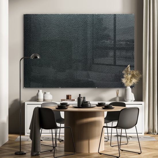 MuchoWow® Peinture sur verre 150x100 cm - Peinture verre acrylique - Cuir - Structure - Zwart - Vert - Lumière - Photo sur verre - Peintures