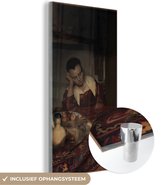 MuchoWow® Glasschilderij 20x40 cm - Schilderij acrylglas - Slapend meisje - Johannes Vermeer - Foto op glas - Schilderijen