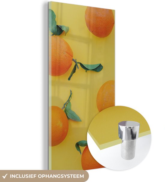 MuchoWow® Glasschilderij 40x80 cm - Schilderij acrylglas - Citroen - Sinaasappel - Oranje - Geel - Foto op glas - Schilderijen