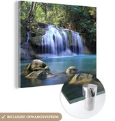 MuchoWow® Glasschilderij 20x20 cm - Schilderij acrylglas - Rotsen onder de watervallen van nationaal park Erawan - Foto op glas - Schilderijen
