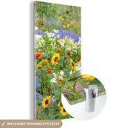 MuchoWow® Glasschilderij 20x40 cm - Schilderij acrylglas - Siergras met verschillende bloemen - Foto op glas - Schilderijen