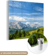 MuchoWow® Glasschilderij 90x90 cm - Schilderij acrylglas - Alpen - Bergen - Gras - Foto op glas - Schilderijen