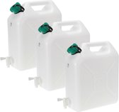 Jerrycan voor water - 3x - 10 liter - Kunststof - met kraantje en dop - Camping