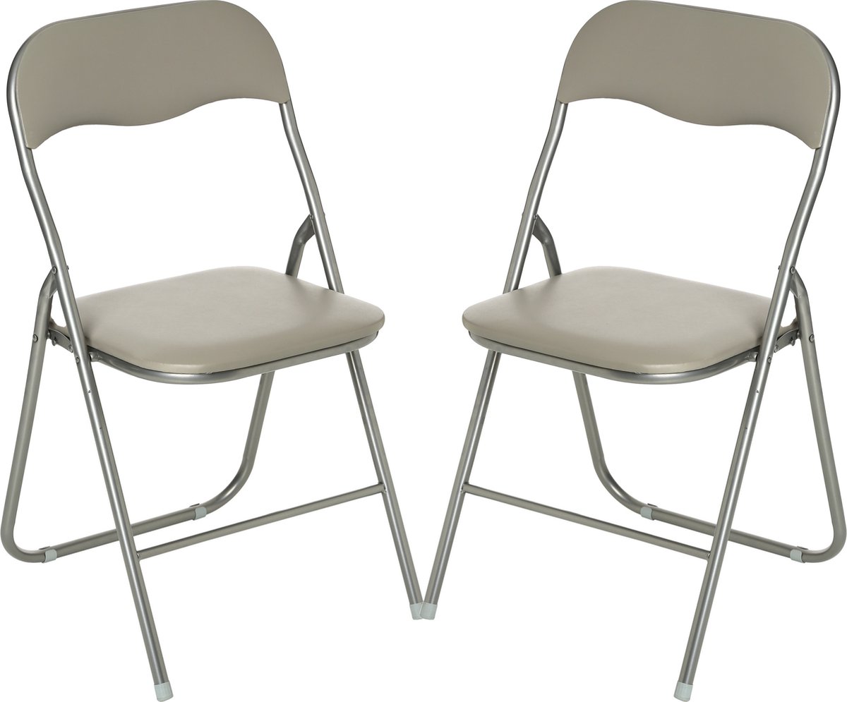 5Five® 5Five Klapstoel met pvc zitting - 4x stuks - beige - metaal - inklapbaar