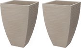 Pro Garden Plantenpot/bloempot Dunes - 2x - Tuin - stevig kunststof - zand/beige - D40 x H60 cm - Voor buiten