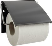 MSV Toiletrolhouder wand/muur - metaal met afdekklepje - beige/grijs
