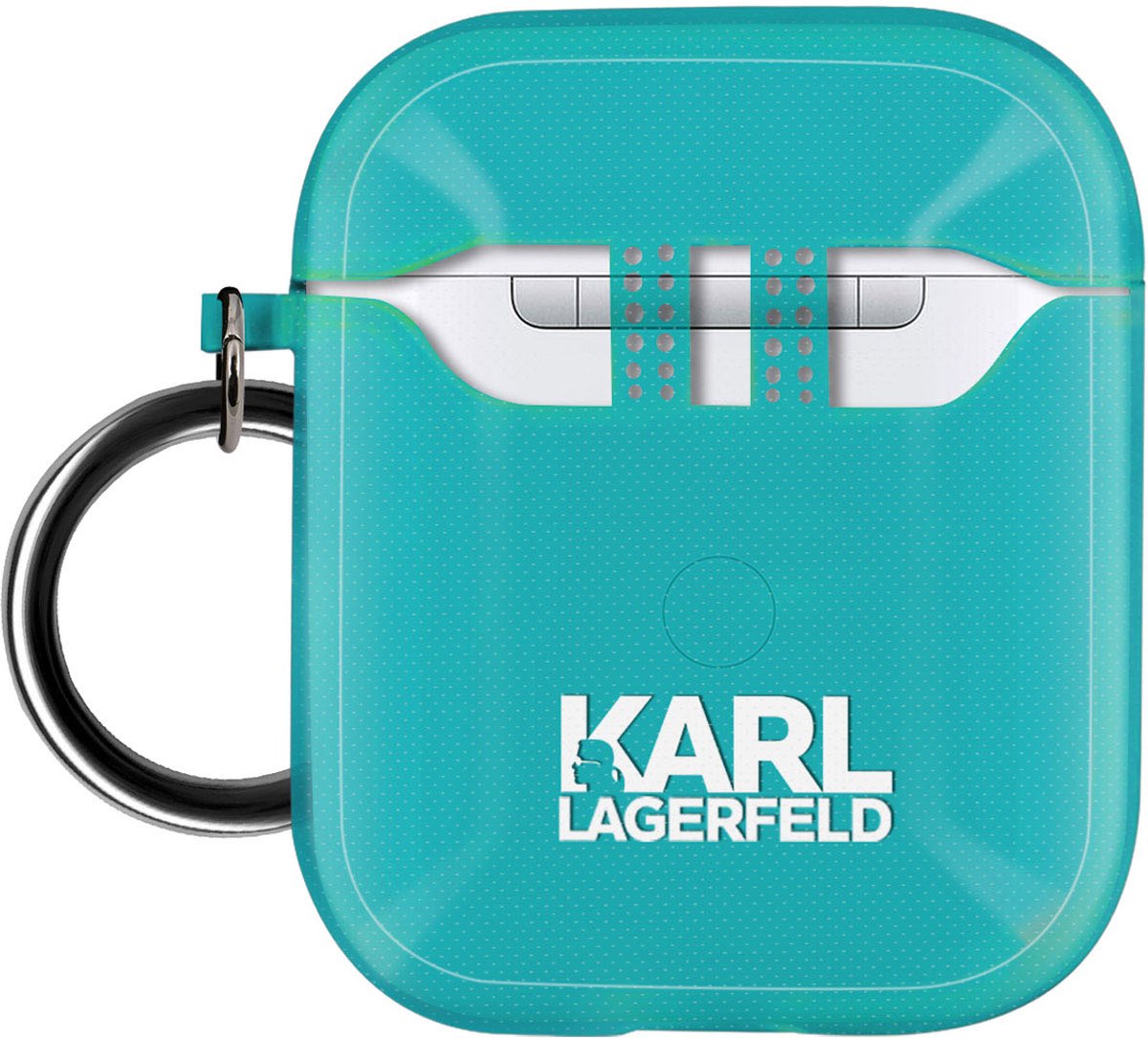 Siliconen gel Airpods case met haak Choupette Ikonik Karl Lagerfeld blauw