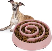 Relaxdays anti-schrokbak - voerbak tegen schrokken - 600 ml - plastic eetbak voor honden - roze
