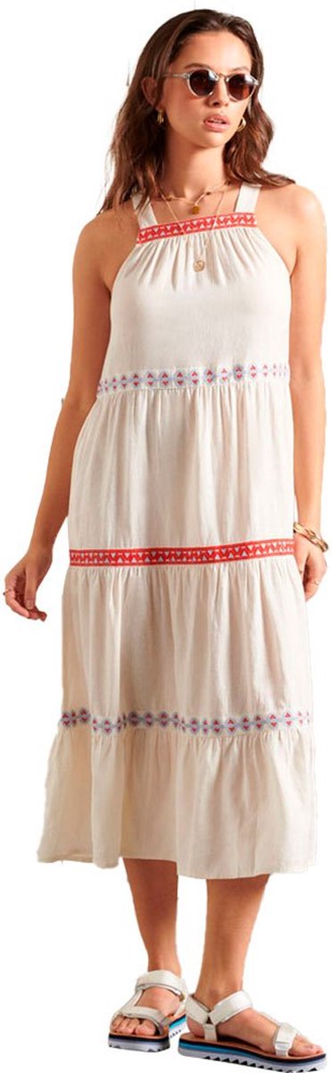 Superdry Sleeveless Embroidered Jurk S Vrouw Buttercream