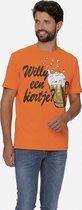 Oranje - T-Shirt Heren - Koningsdag - Willy een biertje - 100% Katoen - Maat L - 52/54