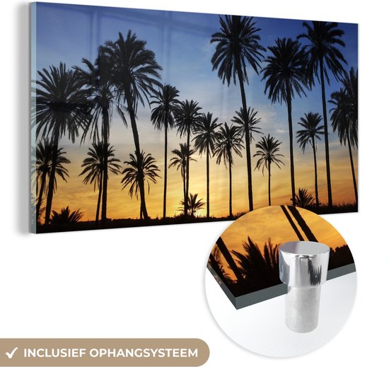 MuchoWow - Peinture sur verre - Photo sur verre - Palmier - Soleil - Plage - Verre acrylique - 80x40 cm - Décoration murale verre - Décoration murale - Peinture sur verre plage - Chambre