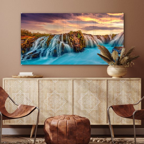 MuchoWow - Peinture sur verre - Photo sur verre - Verre acrylique - Chutes d'eau - Coucher de soleil - Paysage - Verre acrylique - Peinture sur verre - Décoration murale - 120x60 cm - Peinture sur verre
