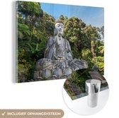 MuchoWow - Glasschilderij - Foto op glas - Acrylglas - Boeddha beeld - Natuur - Boom - Schilderij glas - Glasschilderij binnen - 180x120 cm - Muurdecoratie - Wanddecoratie woonkamer