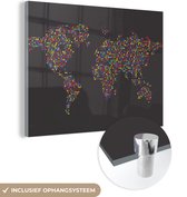 MuchoWow® Glasschilderij 80x60 cm - Schilderij acrylglas - Wereldkaart - Stippen - Kleuren - Foto op glas - Schilderijen