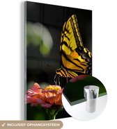 MuchoWow® Glasschilderij 120x160 cm - Schilderij acrylglas - Vlinder - Botanisch - Bloem - Foto op glas - Schilderijen