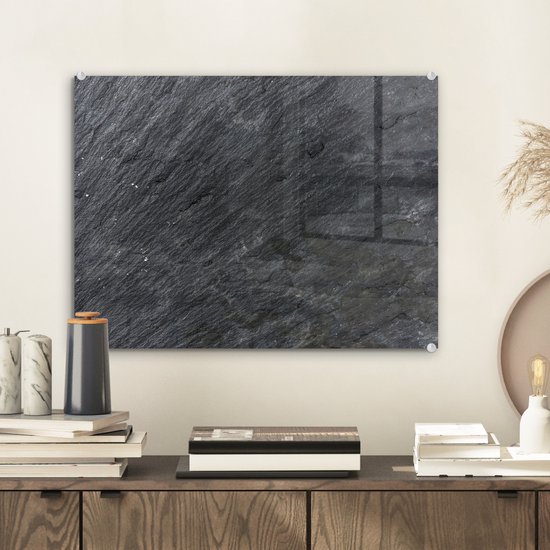 MuchoWow® Peinture sur verre 40x30 cm - Peinture sur verre acrylique - Natuursteen - Industriel - Ardoise - Structure - Grijs - Photo sur verre - Peintures