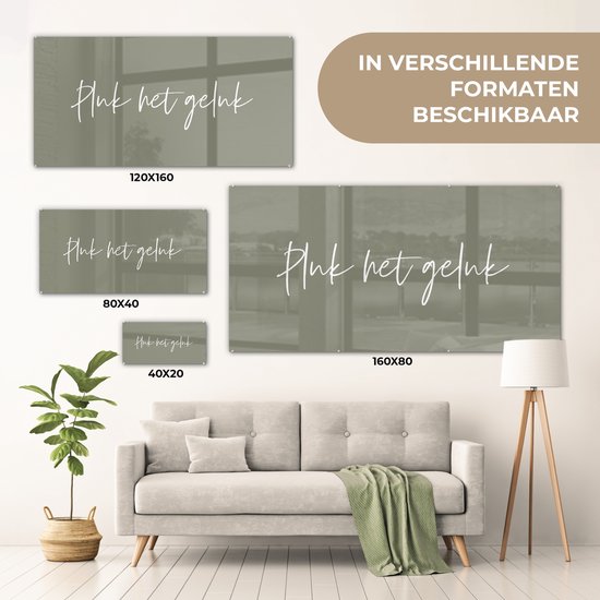 MuchoWow® Peinture sur verre 120x60 cm - Peinture sur verre acrylique - Texte - Geluk - Saisir le bonheur - Citations - Photo sur verre - Peintures