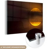 MuchoWow® Glasschilderij 90x60 cm - Schilderij acrylglas - Maan - Wolken - Oranje - Foto op glas - Schilderijen