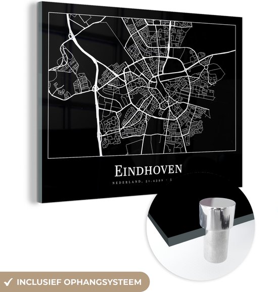 MuchoWow® Peinture sur verre - Carte - Eindhoven - Carte - Plan de la ville - 160x120 cm - Peintures sur verre acrylique - Photo sur Glas