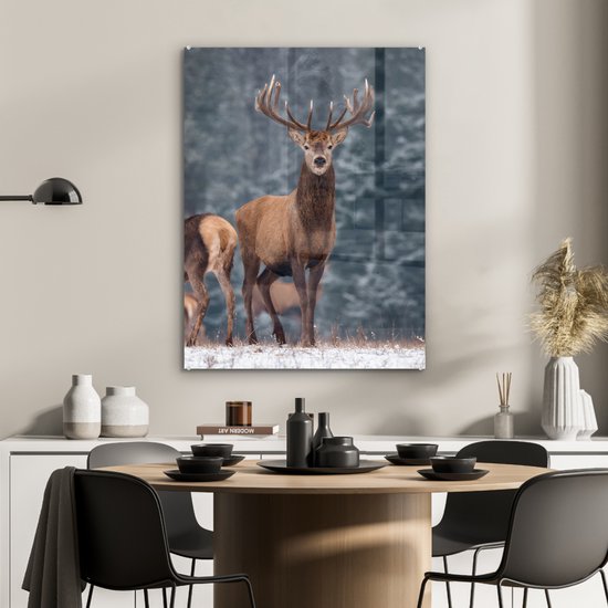 Canvas schilderij - Herten in het bos 140x90 - Kamer decoratie