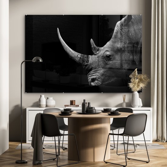 MuchoWow - Peinture sur verre - Photo sur verre - Verre acrylique - Animaux sauvages - Rhinocéros - Nature - Herbe - 180x120 cm - Peinture sur verre animaux - Peinture sur verre - Décoration murale verre - Peintures salon