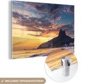 MuchoWow® Glasschilderij 90x60 cm - Schilderij acrylglas - Zonsondergang - Strand - Rio de Janeiro - Foto op glas - Schilderijen