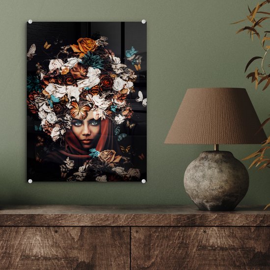 Peinture sur Verre - Fleurs - Papillon - Femmes - Foulard - 30x40 cm - Peintures sur Verre Peintures - Photo sur Glas