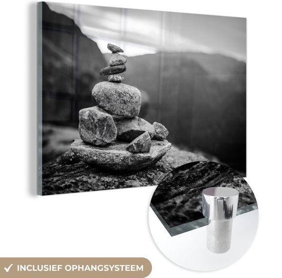 MuchoWow® Glasschilderij - Balancerende stenen in Noorwegen - Acrylglas Schilderijen - Foto op Glas