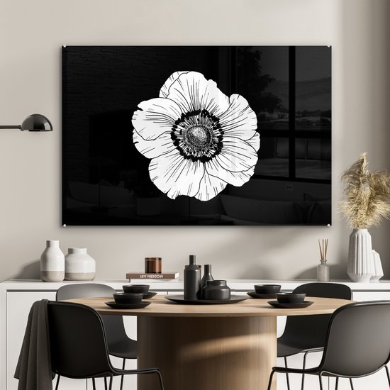 MuchoWow® Glasschilderij 120x80 cm - Schilderij acrylglas - Klaproos - Bloemen - Vintage - Natuur - Flower power - Foto op glas - Schilderijen