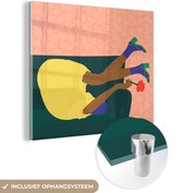 MuchoWow® Glasschilderij 50x50 cm - Schilderij acrylglas - Vrouw - Bloemen - Retro - Foto op glas - Schilderijen