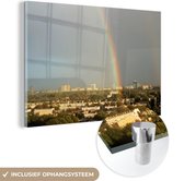 MuchoWow® Glasschilderij 120x80 cm - Schilderij acrylglas - Den Haag - Regenboog - Skyline - Foto op glas - Schilderijen