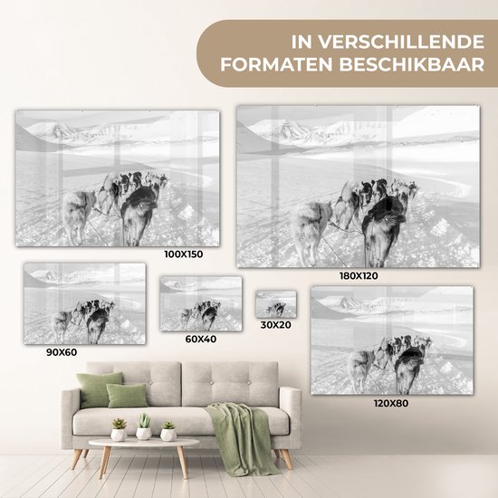 Peinture sur verre - Huskies tirant un traîneau à chiens - noir et blanc - 180x120 cm - Peintures sur Verre Peintures - Photo sur Glas