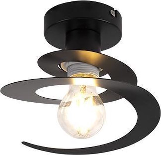 QAZQA scroll - Moderne Plafondlamp - 1 lichts - Ø 200 mm - Zwart - Woonkamer | Slaapkamer | Keuken